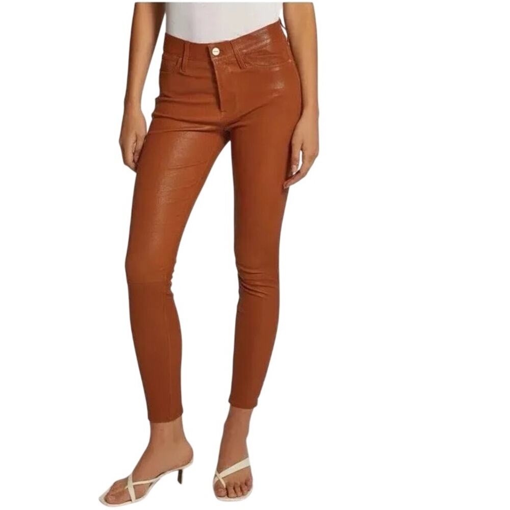 Frame Le Skinny de Jeanne Cognac Brown Lamb Leather Pants 26